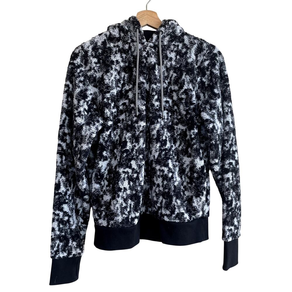 Athleta fleece black‎ white pullover hoodie sweater women's size XS pocket soft